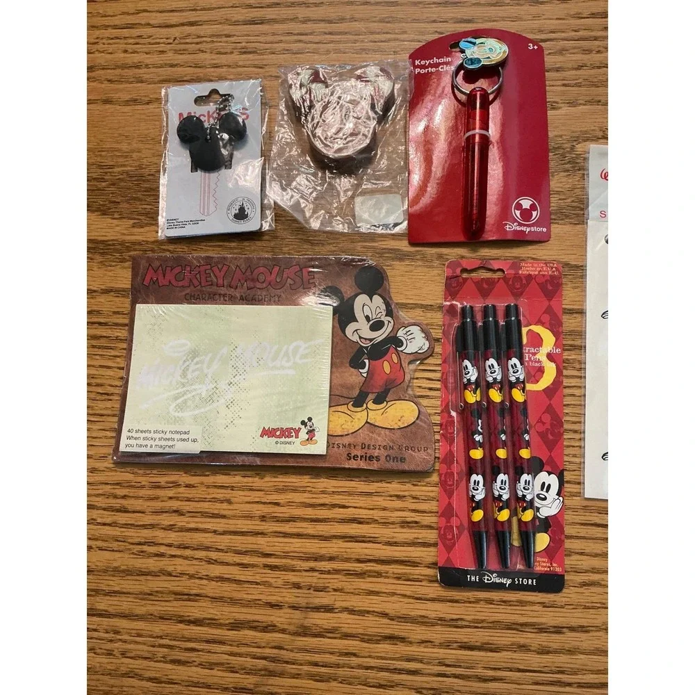 Disney Mickey Mouse Stationery Set Pens Stickers Sticky Notes Keychain Key Cover